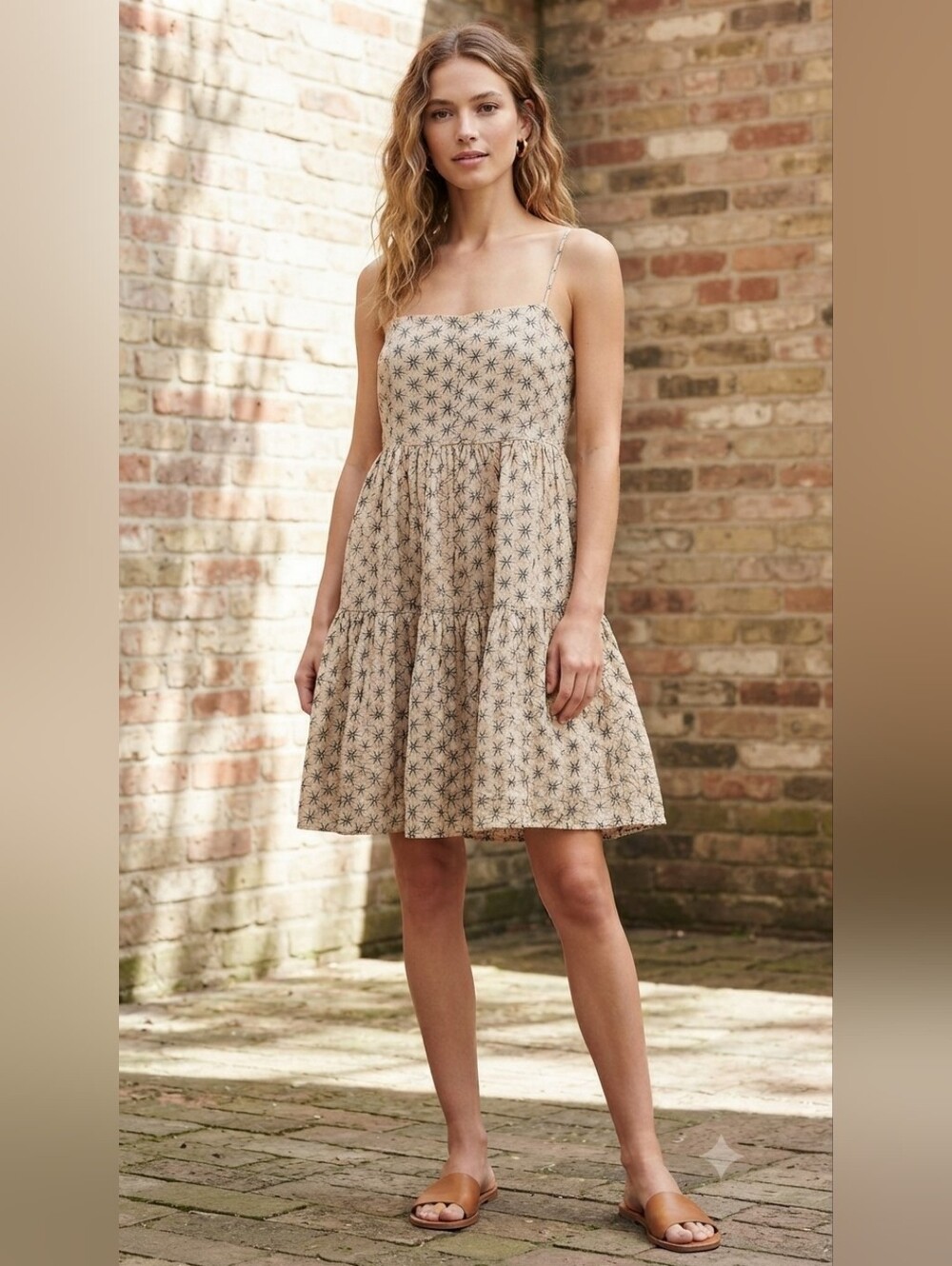 Levi's Beige Spotted Tiered 100% Cotton Mini Dress